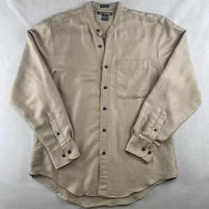 VTG John Henry Shirt Mens M Khaki Ultra‎ Feel Band Collar Long Sleeve Textured